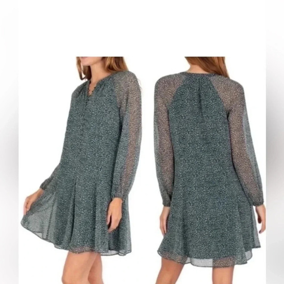 JOIE Green Artic Animal Print Green Dot Balloon Sleeve Dress - Picture 1 of 4